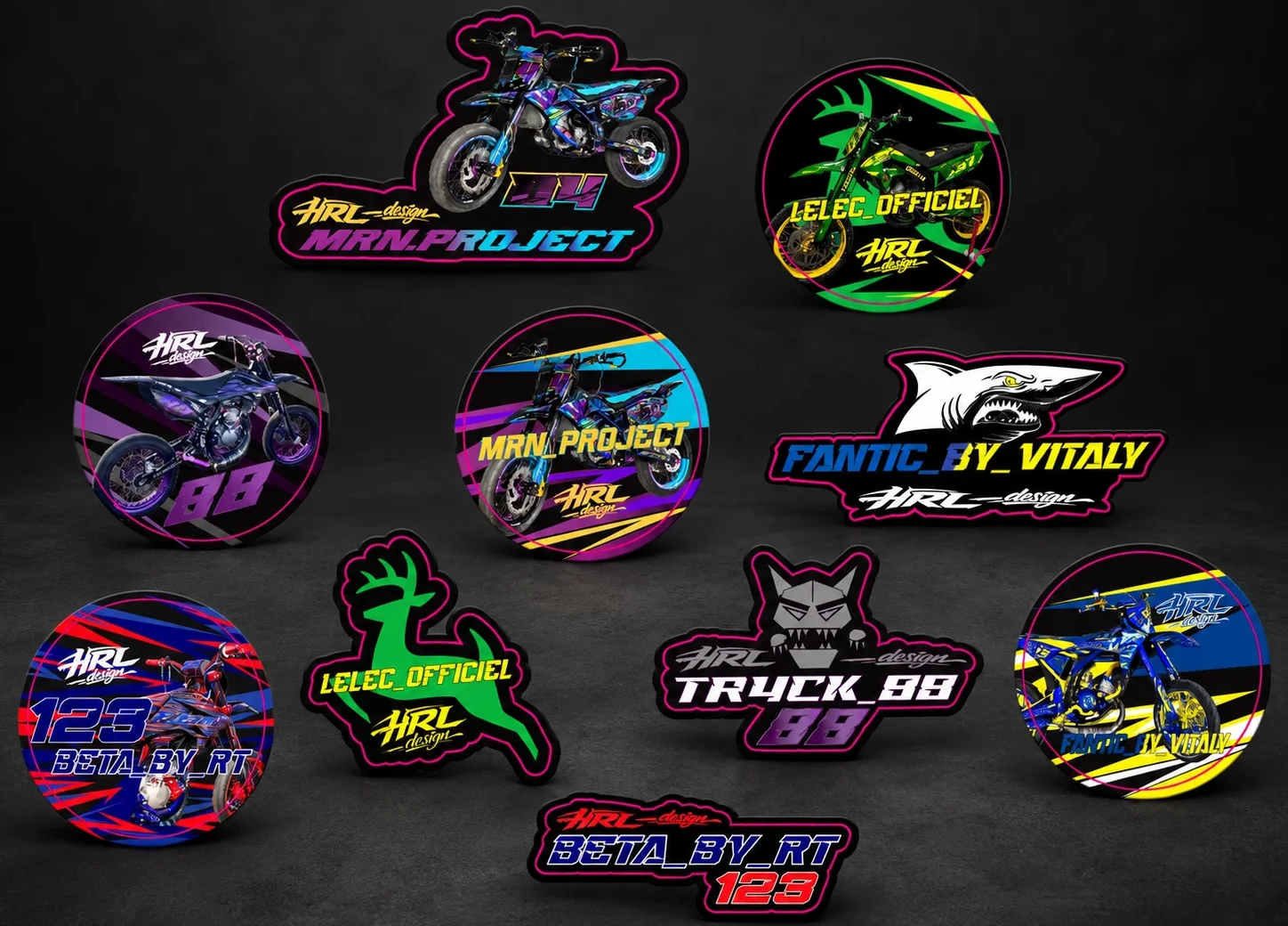 Les 10 stickers du pack 3 : les 5 modèles HRL Design