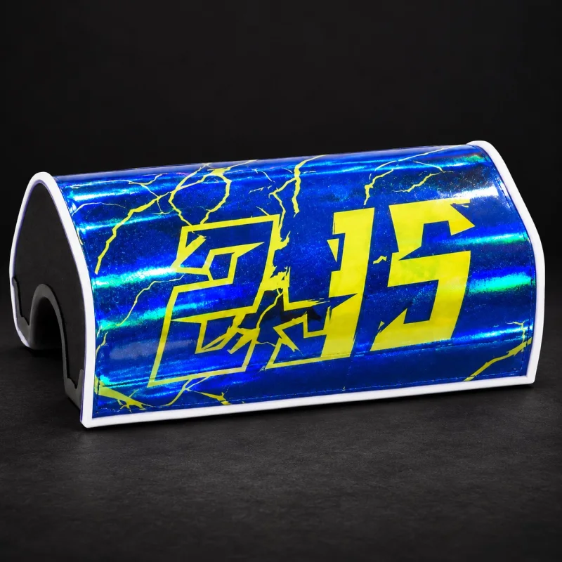 Mousse de guidon holographique bleue, numéro 215 en jaune